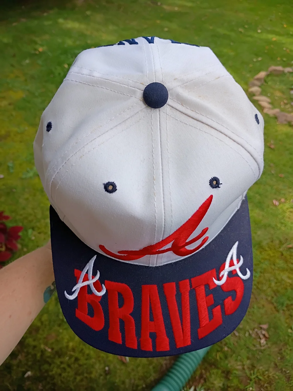 Vintage MLB Drew Pearson Atlanta Braves SnapBack Hat Giant Spellout